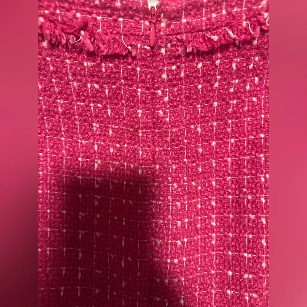 Women’s J. Crew Sleeveless Sheath Dress Tweed Fringe Pink Barbie Valentine Sz 2.